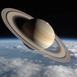 in the clouds of saturn with the rings in view
