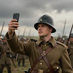soldier taking a selfie at the battle of hastings