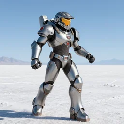 character portrait of samus aran from metroid wearing halo spartan mjolnir armor combined with metroid varia suit running across salt flats, video game, concept art, ullustration, splash art, metroid!!!!!!!!!!!!!!, halo infinite!!!!!!!!!!!, good value control, vibrant colors, yellow and orange color scheme, masami suda, john singer sargent