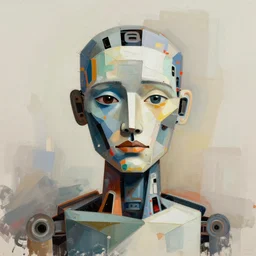 an abstract expressionism portrait of an ai robot, in the style of john chamberlain, digital art, trending on artstation