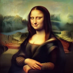 Mona lisa eating an apple, Oil on canvas, Digital art, Illustration.