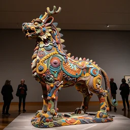 stunning colorfull intriguing large - scale clay sculpture of a mythic animal by beth cavener in museum. ellen jewett, beth cavener, sayaka ganz, edouard martinet, john o'reilly and judith klausner
