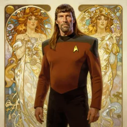 Worf from Star Trek Next Generation, painted by Alfons Mucha