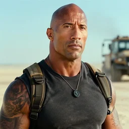 film still close up shot of dwayne johnson as max rockatansky in the movie mad max. photographic, photography