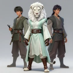 beautiful portrait of a good female anthropomorphic albino lioness fursona wearing pale - white and pale - green jedi robes. leather gloves. leather boots. character design by charlie bowater, ross tran, artgerm, and makoto shinkai, detailed, soft lighting, rendered in octane