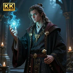 ! dream fantasy portrait of a procrastinating!!!, brave!, mage channeler, male, wizard robes, in the style of ryan jia, highly detailed. 8 k