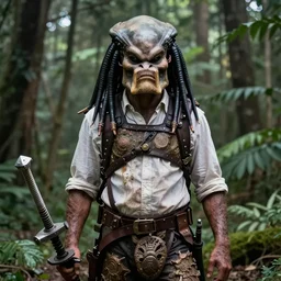 forest gump replaced by a monster from the movie predator, still movie shot