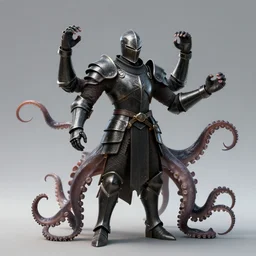 man with 4 arms resembles an octopus, black armored knight, artstation render