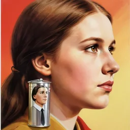 closeup profile soviet propaganda poster face portrait of a tin toy heroic greta thunberg, black red, nicoletta ceccoli, mark ryden, lostfish, hyperdetailed, clean cel shaded vector art. shutterstock. illustration