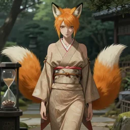a detailed digital painting of a tied up kimono girl with fox ears and tail, in japanese garden, hourglass slim figure, au naturel, intricate complexity, concept art, by takato yamamoto, wlop, krenz cushart. cinematic dramatic atmosphere, sharp focus