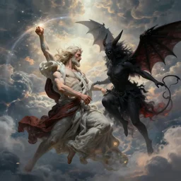 man kills god and satan in heaven. epic art