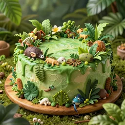 jungle cakes, ultra realistic, ultra detailed, lush, beautiful, digital art, photorealistic,