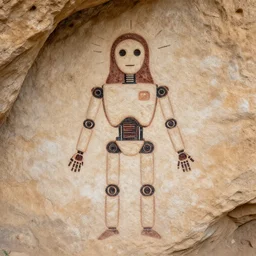robot jesus as a cave painting