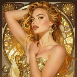 portrait of margot robbie intricate, elegant, glowing lights, highly detailed, digital painting, artstation, glamor pose, concept art, smooth, sharp focus, illustration, art by wlop, alphonse mucha and greg rutkowski