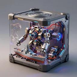 ultra detailed photorealistic the c 4 d render mechanical cube blind box containing warships, cinematic light, sci fi toy, glossy, cybernetic machines, colorful, wires, robotics, futuristic decor, trending on artstation, global illumination, ultra realistic illustration, matte painting, high detailed, unreal engine, octane render
