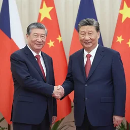 Czech president Xi Jinping shaking a hand with Chinese president Xi Jinping