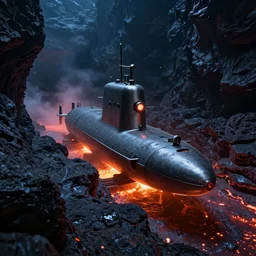 submarine in a molten lava channel