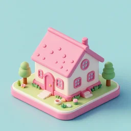 isometric village house, 3 d icon for mobile game, blender 3 d, pink scheme, octane render, 8 k resolution
