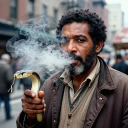 closeup portrait of a snake oil salesman in a smoky new york back street, photograph, magazine, press, photo, Steve McCurry and David Lazar, Canon, Nikon,