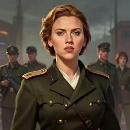 portrait of scarlett johansson as a russian bolshevik nadezhda konstantinovna krupskaya in team fortress 2 style, epic, tragic, military art, fantasy, hd shot, digital portrait, beautiful, artstation, comic style, by artgerm, guy denning, jakub rozalski, magali villeneuve and charlie bowater