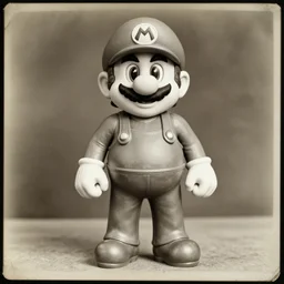 nintendo mario, portrait, full body, symmetrical features, silver iodide, 1 8 8 0 photograph, sepia tone, aged paper, sergio leone, master prime lenses, cinematic