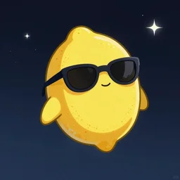 anthropomorphic badass lemon character wearing cool sunglasses flying through space, illustration by Hsiao-Ron, 4k, trending on artstation, grainy, film grain