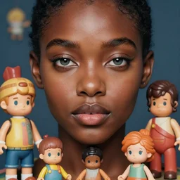 stunning goddess of toys portrait, clear eyes and dark skin. realistic, symmetrical face. art by bowater charlie, mark brooks, julie bell, arian mark, tony sandoval