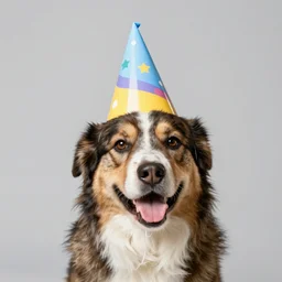 dog wearing a party hat