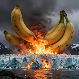 alaskan glacier on fire, dim volumetric lighting, 8 k octane beautifully detailed render, post - processing, extremely hyper - detailed, intricate, epic composition, giant bananas natural disaster, cinematic lighting, masterpiece, trending on artstation, detailed detailed detailed, masterpiece, stunning art by anders zorn, wonderful masterpiece by greg rutkowski, beautiful cinematic light
