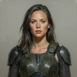 a photorealistic painting of Charlize Theron, partially clothed in stealth armor, olive skin, long dark hair, beautiful bone structure, symmetrical face, perfect eyes, intricate, elegant, digital painting, concept art, illustration, sharp focus, minimal artifacts, from Valerian and the City of a Thousand Planets, in the style of Ruan Jia and Mandy Jurgens and Greg Rutkowski, trending on Artstation, award winning
