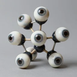 realistic object photo of sculpture molecule model made of eyeballs, readymade, dadaism, fluxus, man ray 1 9 9 0, life magazine photo