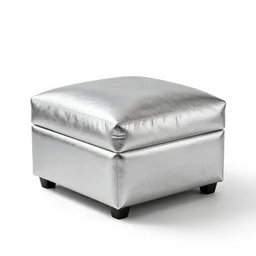 silver ottoman, clean 3d render, octane render, isolated on a pure white background, centered, entire object in frame, sharp focus, soft studio lighting