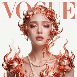 3 d, crying fashion model, flame, liquid rose gold, pearls, morning, vogue cover style, poster art, high detail, intricate oil painting, multiple exposure, heaven mood, hyperrealism, 3 d, by tooth wu and wlop and beeple and greg rutkowski
