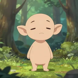 isekai cute chibi tristana yordle standing in forest. flat face. aesthetic, golden ratio. beautiful lineart, ranking on contest, artstation, soft lighting, artistic pose, character concept, cinematic, motion blur, chromatic abberation. by insert