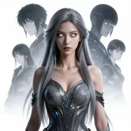 a himalayan woman, young and beautiful, alien, sci - fi fantasy dress, white eyes, long ash hair, detailed perfect face, psychic magic, mid view, design on a white background, by studio muti, greg rutkowski makoto shinkai takashi takeuchi artgerm, realistic 3 d render, high ocane render, dramatic light