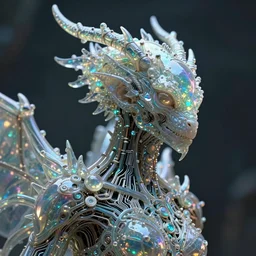 symbiogenesis alien hybrid humanoid androgyne with dragon features, head is optical mineralogy, concept art, sculpted iridescent glass, translucidluminescence, intricate detail, style by greg rutkowski, circuitry, organic detail, cinematic, epic wide shot, ultra detailed, sharp focus, smooth, cinematic lighting, cinematic detail, composition, photorealistic, 8 k render