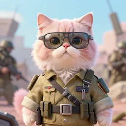 a portrait of a futuristic cute british longhair cat wear soldier clothes in war scene, wear ray - ban glass, pastel vibe, hyper realistic, concept art, intricate, hyper detailed, smooth, vibrant, by greg rutkowski