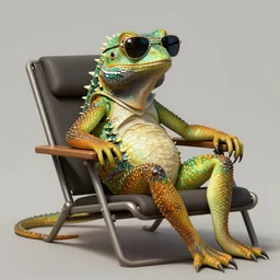digital art, fantasy portrait of a lizard in a lounge chair wearing sunglasses, by james jean, by ross tran, ultra detailed, character design, concept art, trending on artstation,