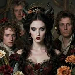 portrait of the pempean queen of the underworld, surrounded by flowers by karol bak, james jean, tom bagshaw, rococo, sharp focus, trending on artstation, cinematic lighting, hyper realism, octane render, 8 k, hyper detailed.