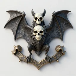 3d render of an old coat of arms with skull faced bat