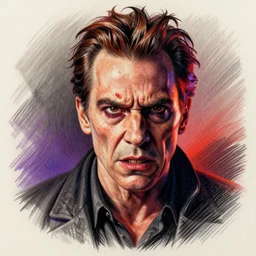 a breathtaking 3 d pencil drawing of an incommensurable, malevolent gary oldman, at the height of heroin withdrawal, staring furiously, light bends to him, saturated colors, digital art, catalogue raisonne, autodesk maya, cinema 4 d, hyperrealism, ultra detailed, hyper luxurious, by jarid mayo