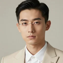 man in beige suit with neat hair and silver monocle, intricate, highly detailed, face enhance