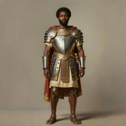 a professionally painted portrait of Father Divine , clothed in ancient battle armor, full body, dark skin, dark hair, beautiful bone structure, symmetrical facial features, stunningly beautiful, intricate, elegant, digital painting, smooth, sharp focus, illustration, from Kehinde Wiley and Kara Walker