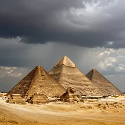 The Pyramids of Giza on a rainy day, supercell storm forming