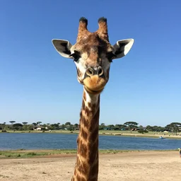 selfie of an giraffe, ha long bay in the background