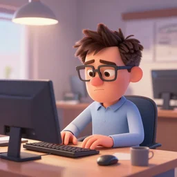 mr gone working at the office, bored, pixar movie, 3 d, animated