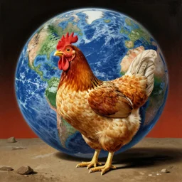 The last chicken on the planet in the style of Dali