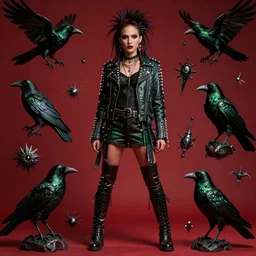 beautiful fantasy character portrait, natalie portman, boots, wearing a emo outfit, leather jacket, silver studs, punk hair, ultra realistic, dramatic red and green lighting, the crow artifacts, highly detailed by peter mohrbacher, hajime sorayama, wayne barlowe, boris vallejo, aaron horkey, gaston bussiere, craig mullins