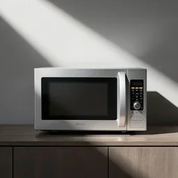 a microwave running towards the screen