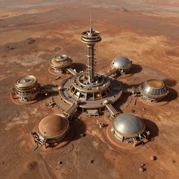 A super detailed Mars colony, aerial shot, mood lighting, Behance, digital art, trending on Artstation, by Vincent Di Fate
